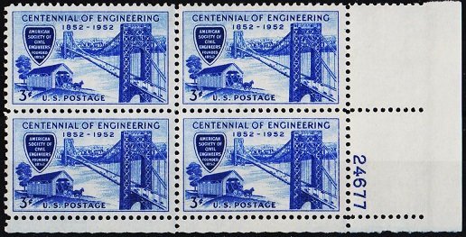 U.S.A. 1952 3c(Block of 4)(Mounted top right) S.G.1009 Unmounted Mint