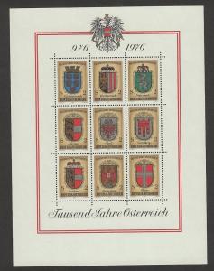 Austria 1976 Coats of Arms Souvenir Sheet mnh  SC 1042