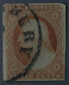 United States #11 VF Used Type I Three Cent Washington Circle Place Cancel