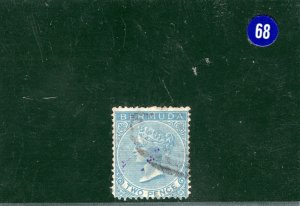 BERMUDA QV Stamp SG.3 2d Dull Blue (Watermark Crown CC) Used Cat £45 BLUE68