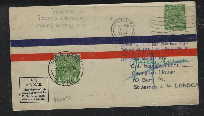 AUSTRALIA COVER (P2304B)1934 AUSTRALIA+GB ON MAC ROBERTSON AIR RACE