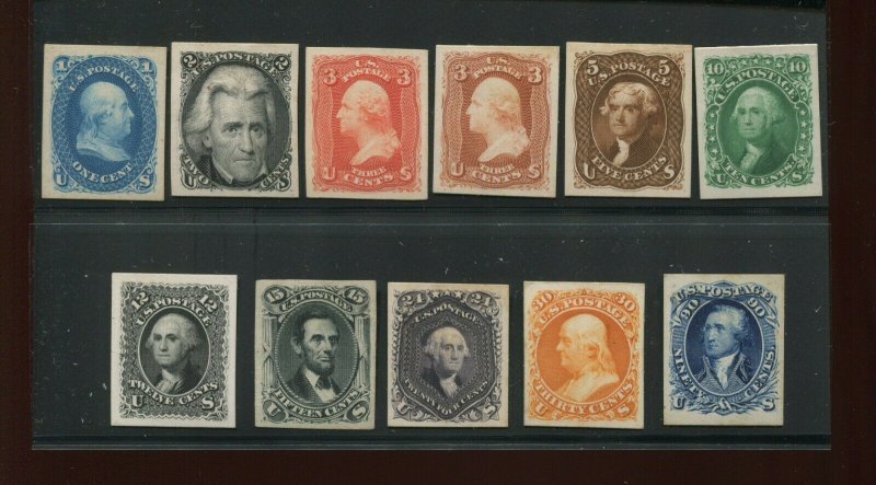 63P4//78P4 1857 Series of 1861-66 Plate Proof on Card Run of 11 Stamps  (Bz 6) 