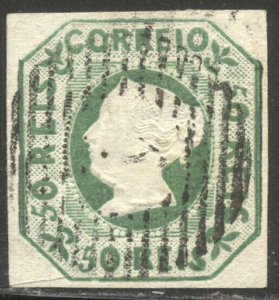 PORTUGAL #3 Used VF w/ Cert - 1853 50r Deep Yellow Green