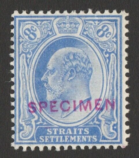 MALAYA - STRAITS SETTLEMENTS 1906 KEVII 8c wmk mult crown, SPECIMEN RED. UNIQUE!