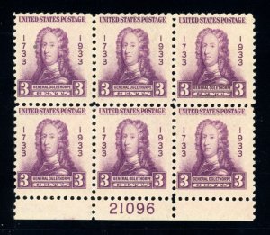 US Stamp #726 Georgia Bicentennial 3c - Plate Block of 6 - MNH - CV $15.00