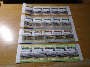 St Lucia  #  617-24  MNH  Trains   strip  of 5