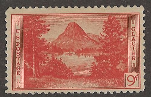 US Scott# 748 1934 9c red org Mt. Rockwell, Glacier  MNH - VF -Gum Disturbance