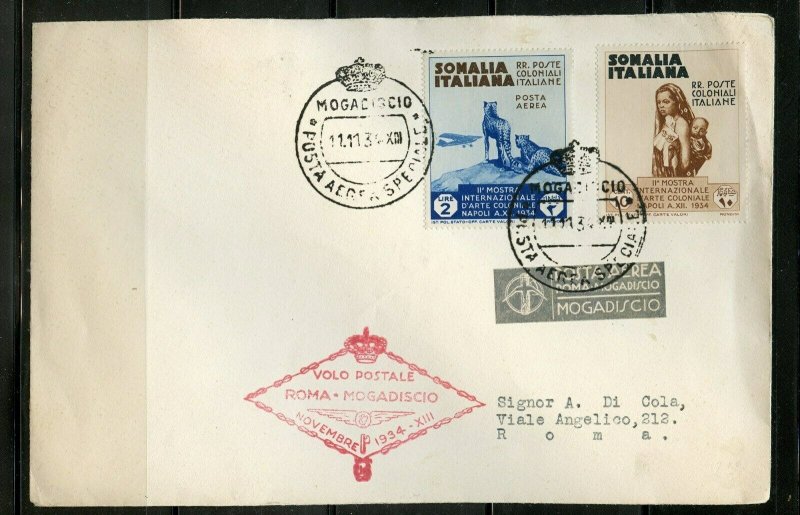 ITALIAN SOMALIA 1934 LARGE FLIGHT COVER TO ROME WITH RED FLIGHT CACHET