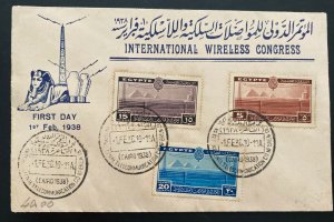 1938 Cairo Egypt First Day Cover FDC Wireless  Congress
