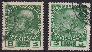 Austria - 1908 - Scott #113,113b - used - both paper types