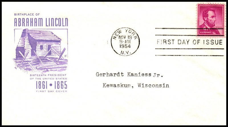 US 1036 Abraham Lincoln House of Farnam Typed FDC