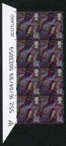 S-WONP64A Scotland Walsall 64p Warrant Block of 8 Dated 16/04/99