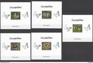 Lx192 Imperf 2014 Central Africa Butterflies Fauna !!! Uv Cardboard 5Bl Mnh