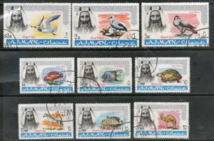 Ajman 1965 Wild Life Birds Fish Eagle Reptiles Horse Camel Sc C1-9 Air Mail C...