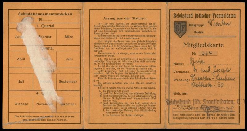 Germany 1935 Jewish Veterans Membership with Stamps Revenues 74758