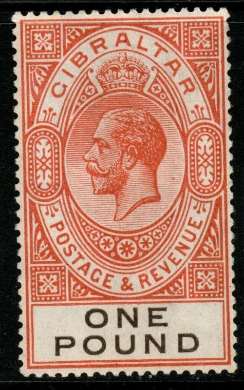 GIBRALTAR SG107 1927 £1 RED-ORANGE & BLACK MTD MINT