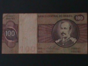 BRAZIL-1974-CENTRAL BANK-$100 CURZEIROS-CIR-VF-HARD TO FIND LAST ONE