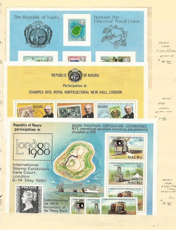 Nauru Collection of Mint Hinged Sets & Sheets, 3 Pages, 1974-1982