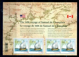 Canada - Sc# 2156. 2006 Champlain Voyage. Ships.. MNH Souvenir Sheet. $7.50.