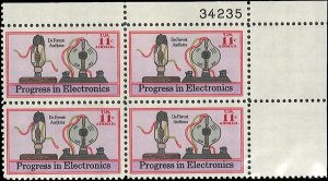 Scott # C86 1973 11c multi Litho& Progress in Electronics  Plate Block - Uppe...