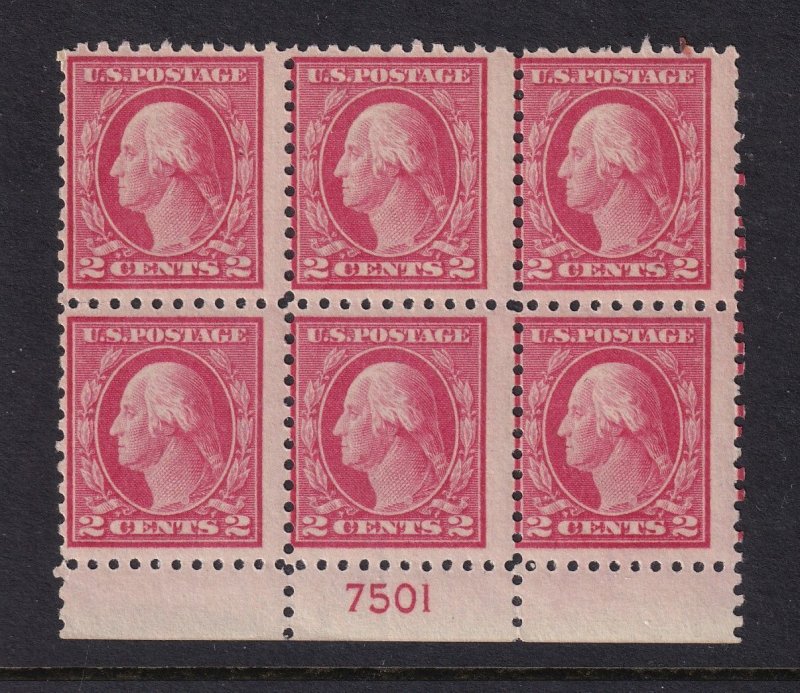 1914 Washington 2c Sc 425 MNH with nice full original gum, plate block (BE