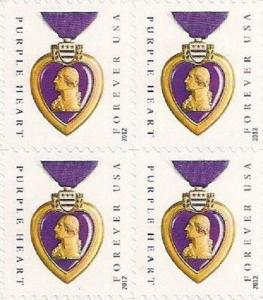 US 4704 Purple Heart Medal forever block (4 stamps) MNH 2012