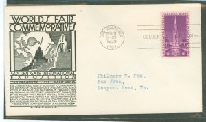 US 852 1939 3c Golden Gate Expostition (single) on an addressed (typed) FDC with an Anderson cachet.