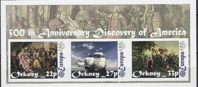 ORKNEY - 1992 - Europa,  Discovery of America - Imp 3v Sheet-M N H-Private Issue