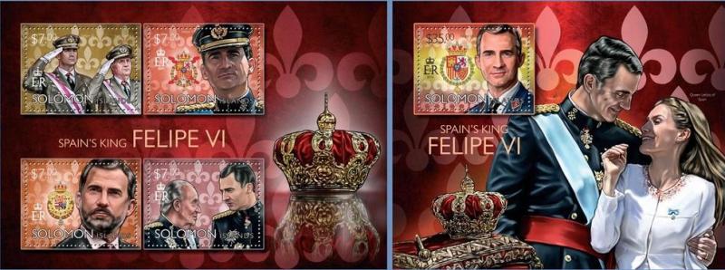 SOLOMON IS. 2014 2 SHEETS slm14509ab KING SPAIN FELIPE VI 