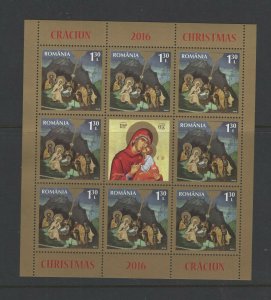 Romania #5875a (2016 Christmas  sheet of eight) VFMNH CV $5.25