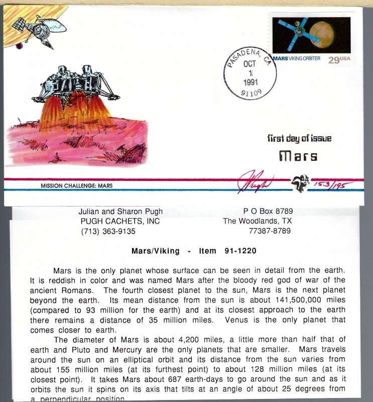 Timely Pugh Designed/Painted Mars Landing Viking FDC...193 covers Created!