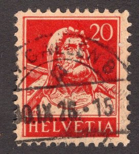 Switzerland 1925 20c carmine on buff Tell, Scott 176 used, value = 75c