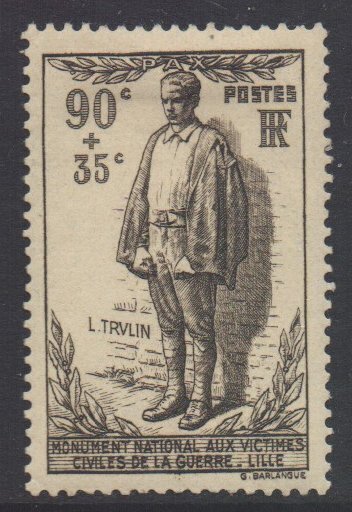 France Scott B80 - SG632, 1939 War Victims' Monument Fund 90c + 35c MH*