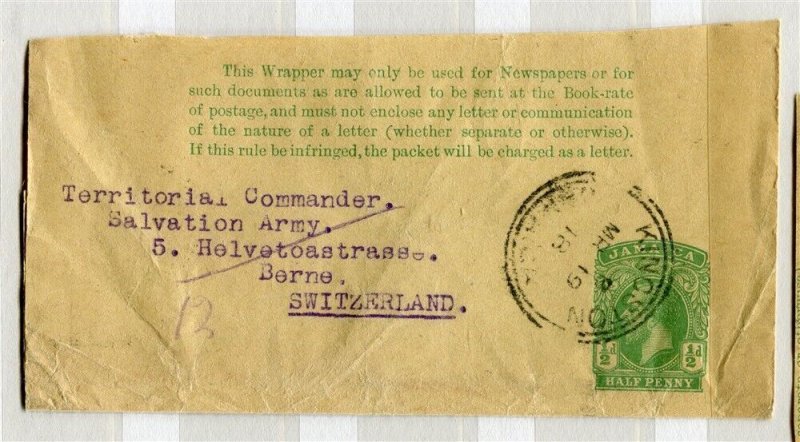 JAMAICA; Early 1918 GV Censor Newspaper Wrapper portion used to Switzerland