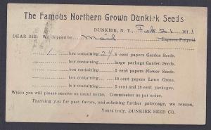 1911 DUNKIRK NY SEED CO SELLERS OF FLOWERS PACKETS AT 5c & 10c ORDER FORM