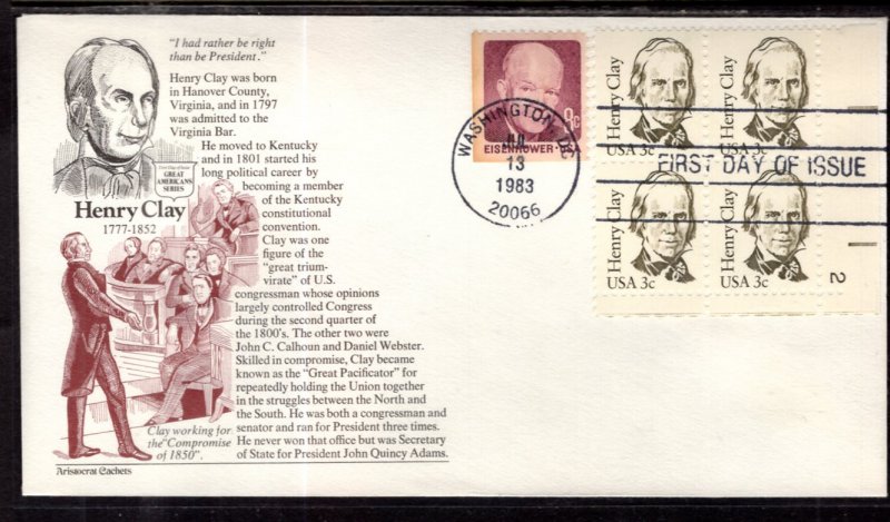 US 1846 Henry Clay Plate Block Aristocrats U/A FDC