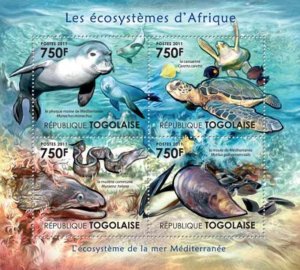 Togo - Mediterranean Sea, Turtle - 4 Stamp  Sheet - 20H-290