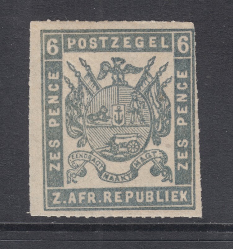 Transvaal Sc 26 MNH. 1870 6p ultra Coat of Arms, rouletted 15½, Otto Forgery