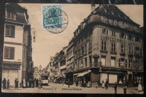 1909 Colmar Germany RPPC Postcard Cover PPC Main Street View