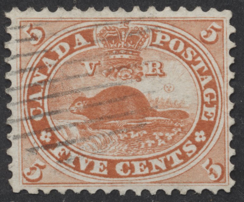 Canada #15 5c Beaver Perf 12 VF Centered Light Grid Cancel