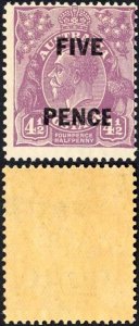 Australia 1930 SG 120 5d on 4 1/2d violet narrow E in PENCE mint