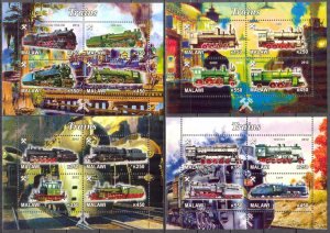 Malawi 2012 Trains Locomotives 4 sheets MNH Cinderella {26}