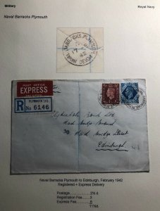 1942 Royal Navy Plymouth England Express Cover To Edinburgh Scotland