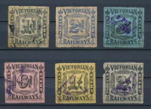 6 Victorian Railways Parcel stamps used, Cypher type of 1902 / 1917