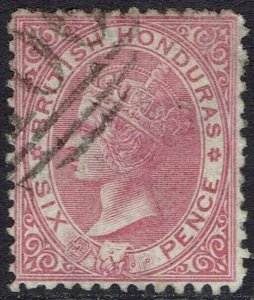 BRITISH HONDURAS 1872 QV 6D USED WMK CROWN CC PERF 12½