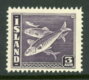 Iceland 1939 Fish 3 Aur Scott #218 Perf 14 MNH G213