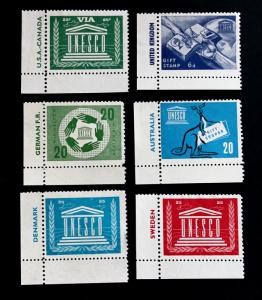 UNESCO GIFT STAMPS LOT  6 UK,USA-CANADA ,DENMARK, SWEDEN, GERMANY, AUSTRALIA