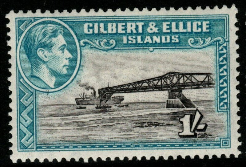 GILBERT & ELLICE IS. SG51a 1943 1/= BROWNISH BLACK & TURQUOISE-GREEN MTD MINT 