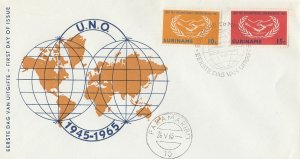 Surinam Scott 317-8 FDC - U. N. O., 20th Anniversary