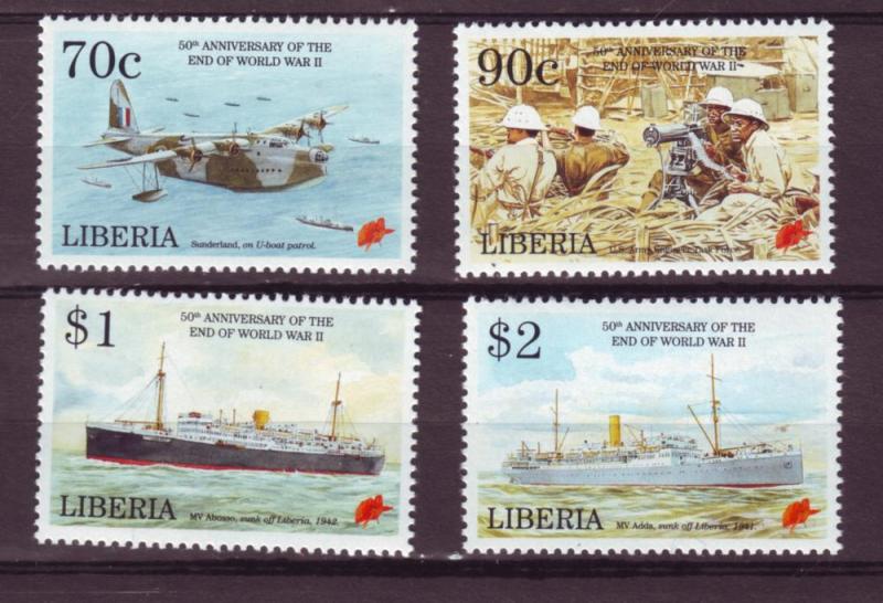 J51 jl,s stamps 1995 mnh liberia set/4 50 yrs end wwii anniv